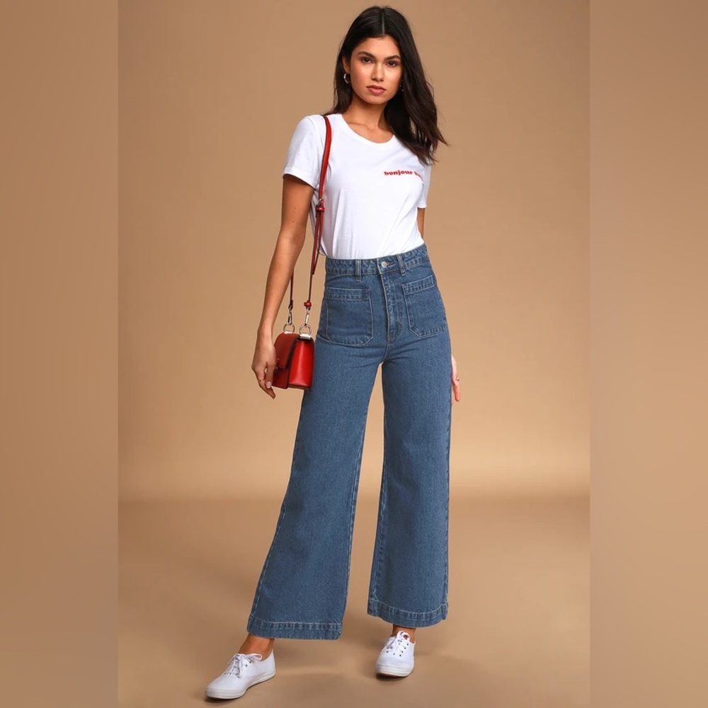 Rolla's Women's Sailor Medium Wash High Rise Wide Jeans - Size 31 / 13 (Aussie)